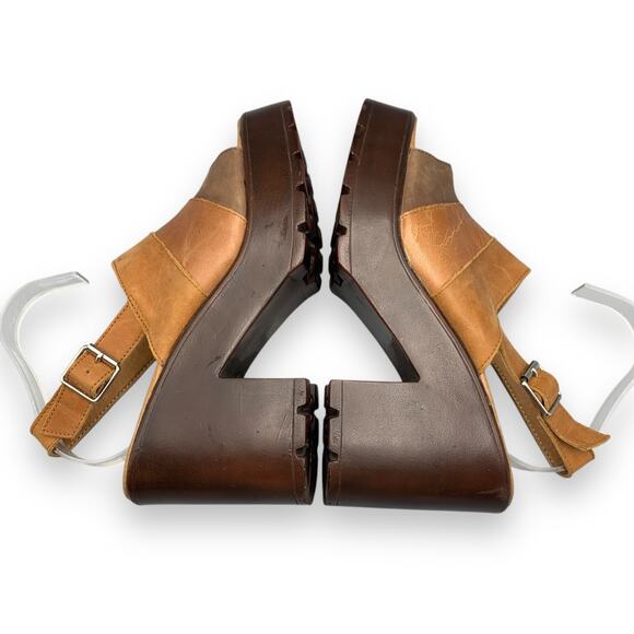 ROC Misty Slingback Sandal Size EU 40 US 8.5-9 Brown Leather Chunky Open Toe Y2K - Picture 6 of 14